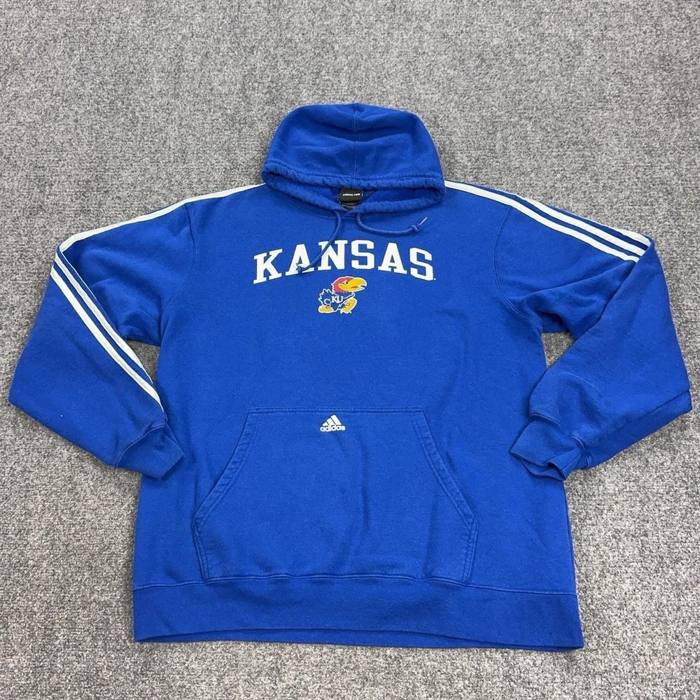 Kansas Jayhawks Sweatshirt Mens XL Blue NCAA Basketball Adidas Fleece Hoodie